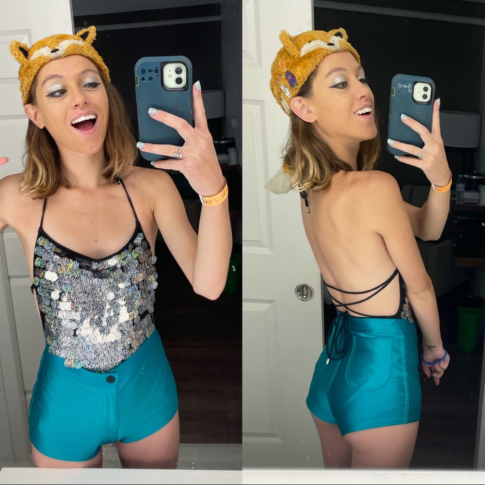American Apparel Teal Disco Shorts